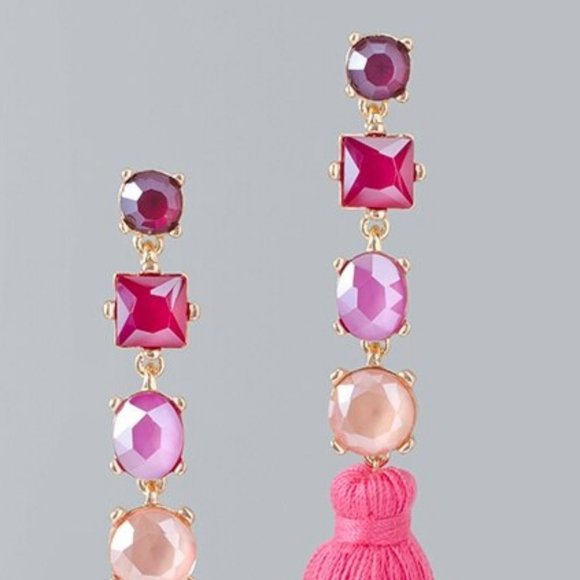WHBM Tassel Earrings Magenta Pink Crystal Stones - Picture 3 of 4